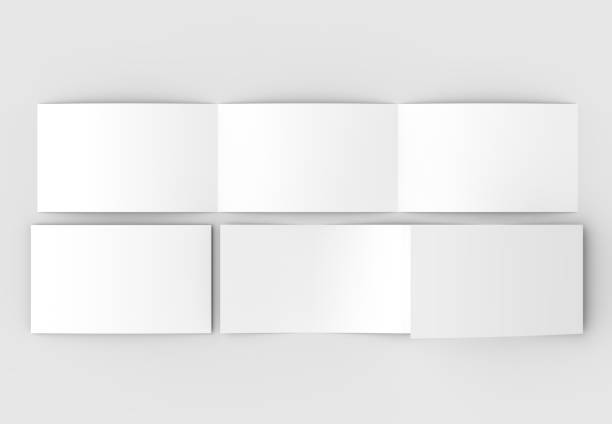 istock Template of blank three fold horizontal - landscape brochure mock up isolated on soft gray background. 3D illustrating.. 3D illustrating. 915567584