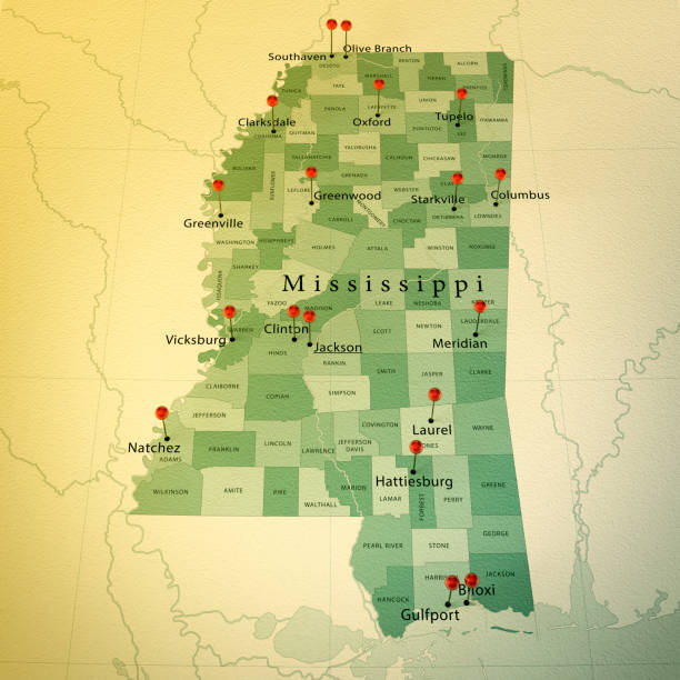 istock Mississippi Map Square Cities Straight Pin Vintage 915570976