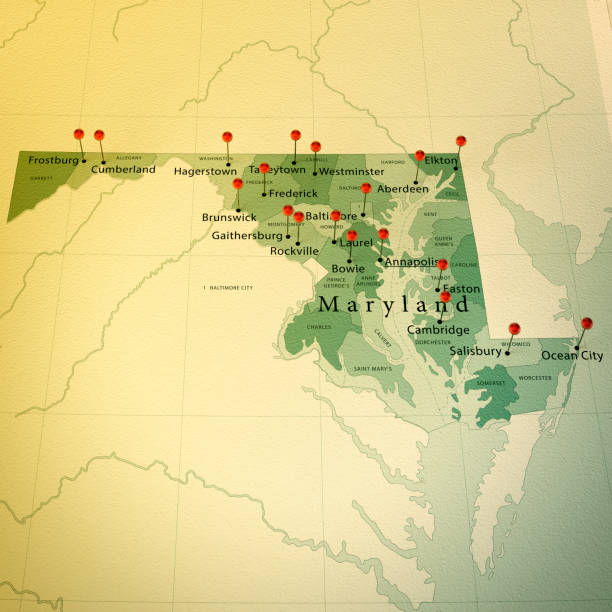 istock Maryland Map Square Cities Straight Pin Vintage 915571308