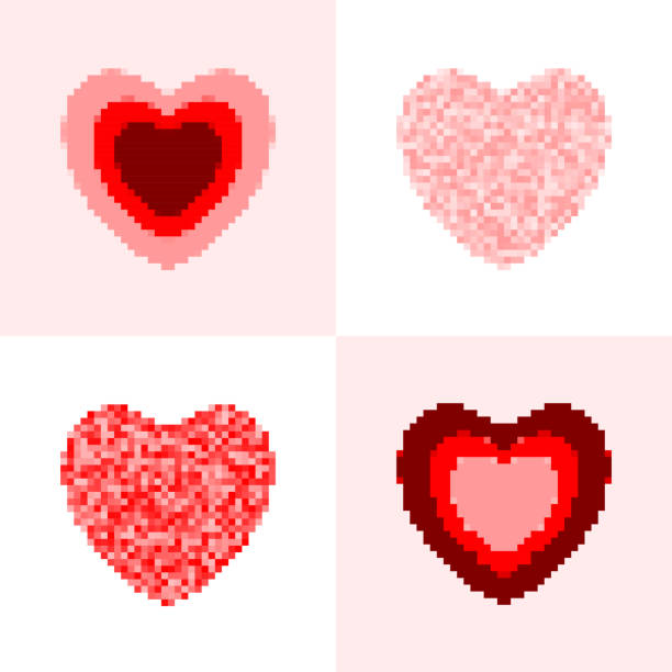 istock Pink and red pixel heart set. Vector isolated heart symbols. 915573490
