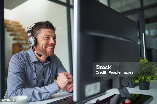 Ill Help You Sort The Problem Out Stock Photo - Download Image Now - Headset, Men, Desktop PC