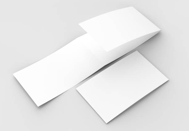 istock Template of blank three fold horizontal - landscape brochure mock up isolated on soft gray background. 3D illustrating.. 3D illustrating. 915574432