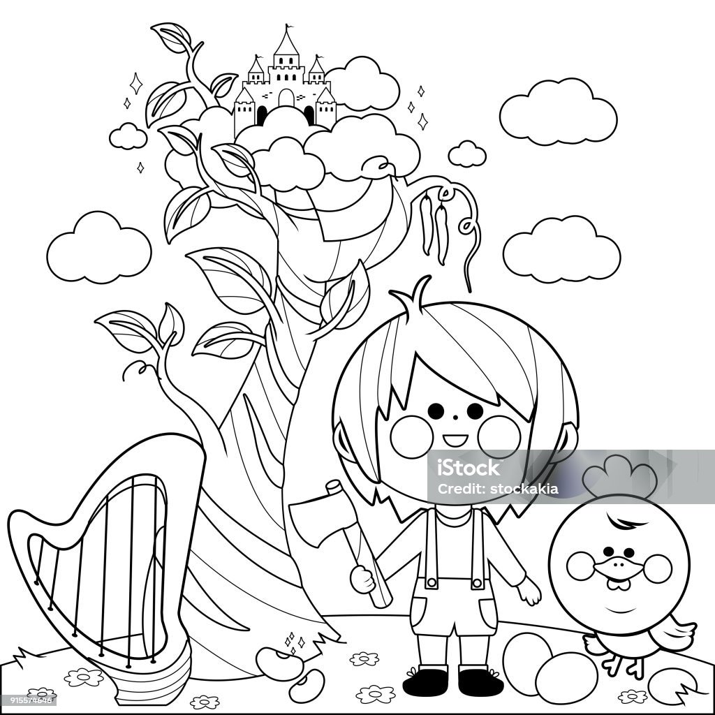 Jack Et Le Haricot Magique Dessin Jack Et Le Haricot Magique Noir Et Blanc Livre De Coloriage Vecteurs libres de droits et plus d'images vectorielles de Colorier - iStock