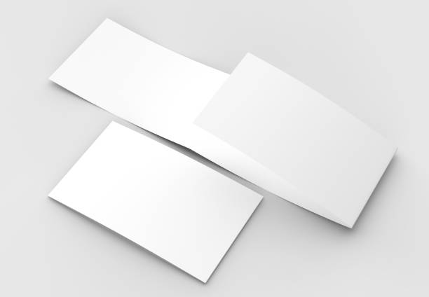 istock Template of blank three fold horizontal - landscape brochure mock up isolated on soft gray background. 3D illustrating.. 3D illustrating. 915574844