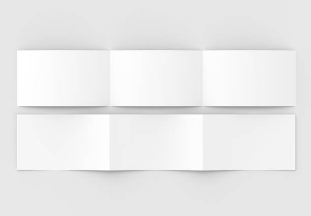 istock Template of blank three fold horizontal - landscape brochure mock up isolated on soft gray background. 3D illustrating.. 3D illustrating. 915575196
