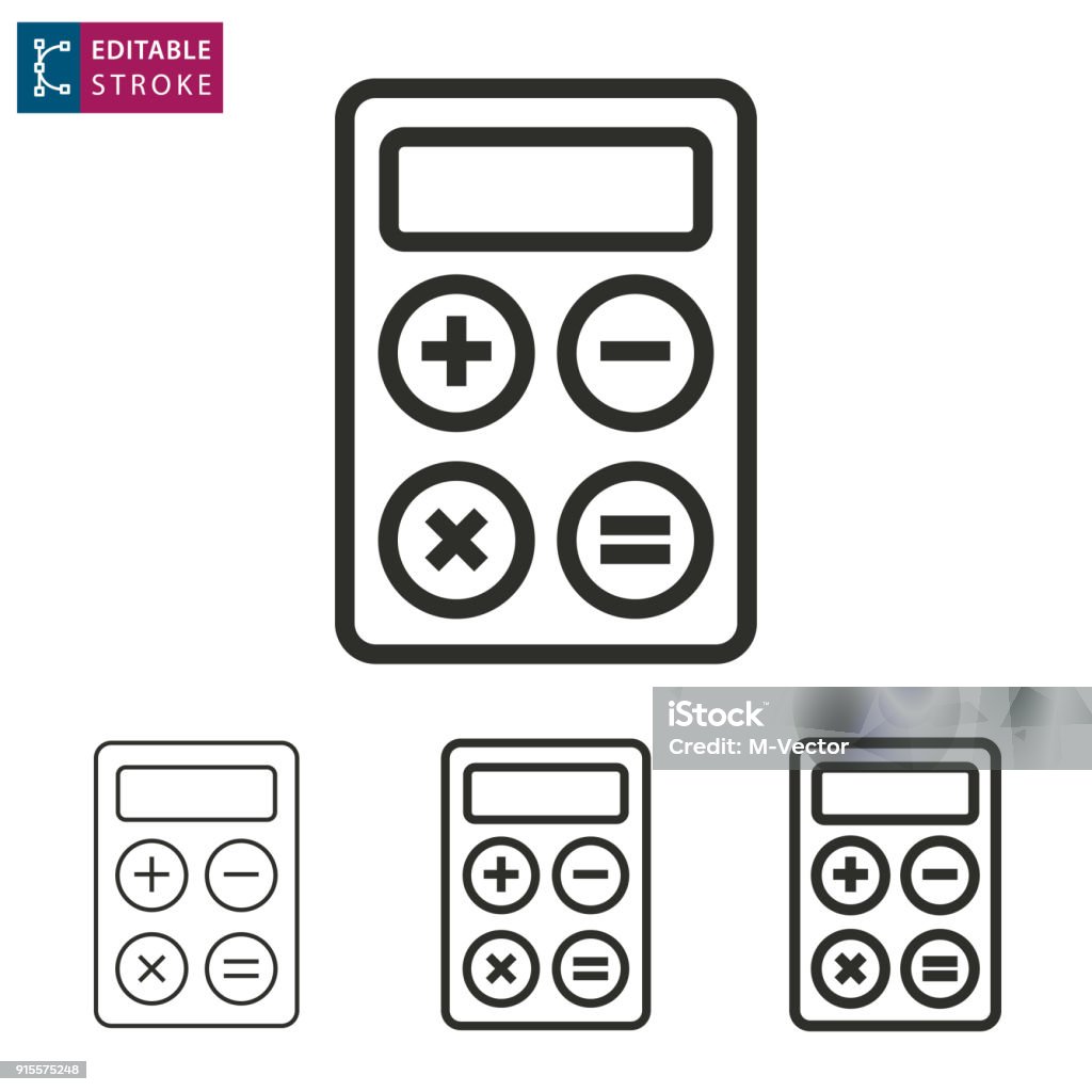 Calculator line vector icon. Editable stroke. Calculator - outline icon on white background. Editable stroke. Vector illustration Calculator stock vector