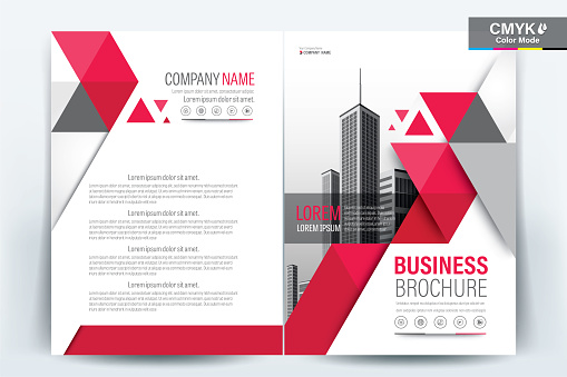 Brochure Flyer Template Layout Background Design. booklet, leaflet, corporate business annual report layout with red triangle on a white background template a4 size - Vector illustration.