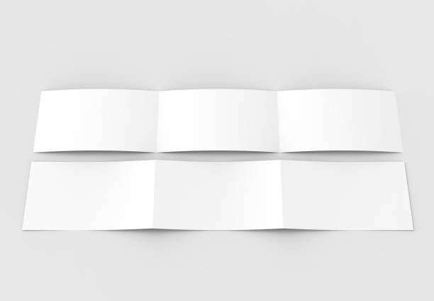 istock Template of blank three fold horizontal - landscape brochure mock up isolated on soft gray background. 3D illustrating.. 3D illustrating. 915577740