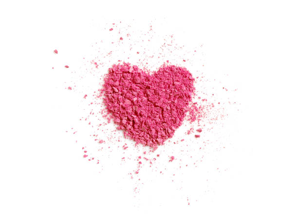 corazón en forma de sombra de ojos rosa - make up brush face powder make up isolated fotografías e imágenes de stock