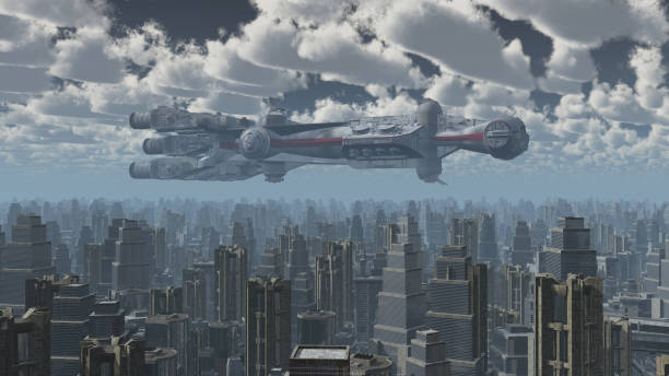 istock Huge spaceship over a big city 915581262