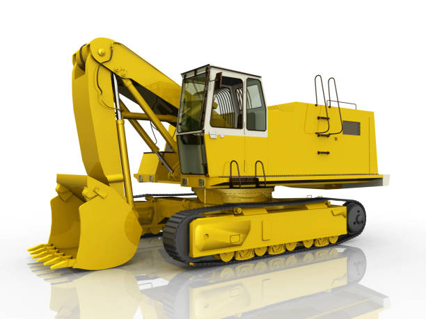 istock Yellow excavator against a white background 915581884