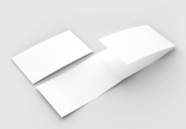 istock Template of blank three fold horizontal - landscape brochure mock up isolated on soft gray background. 3D illustrating.. 3D illustrating. 915585840
