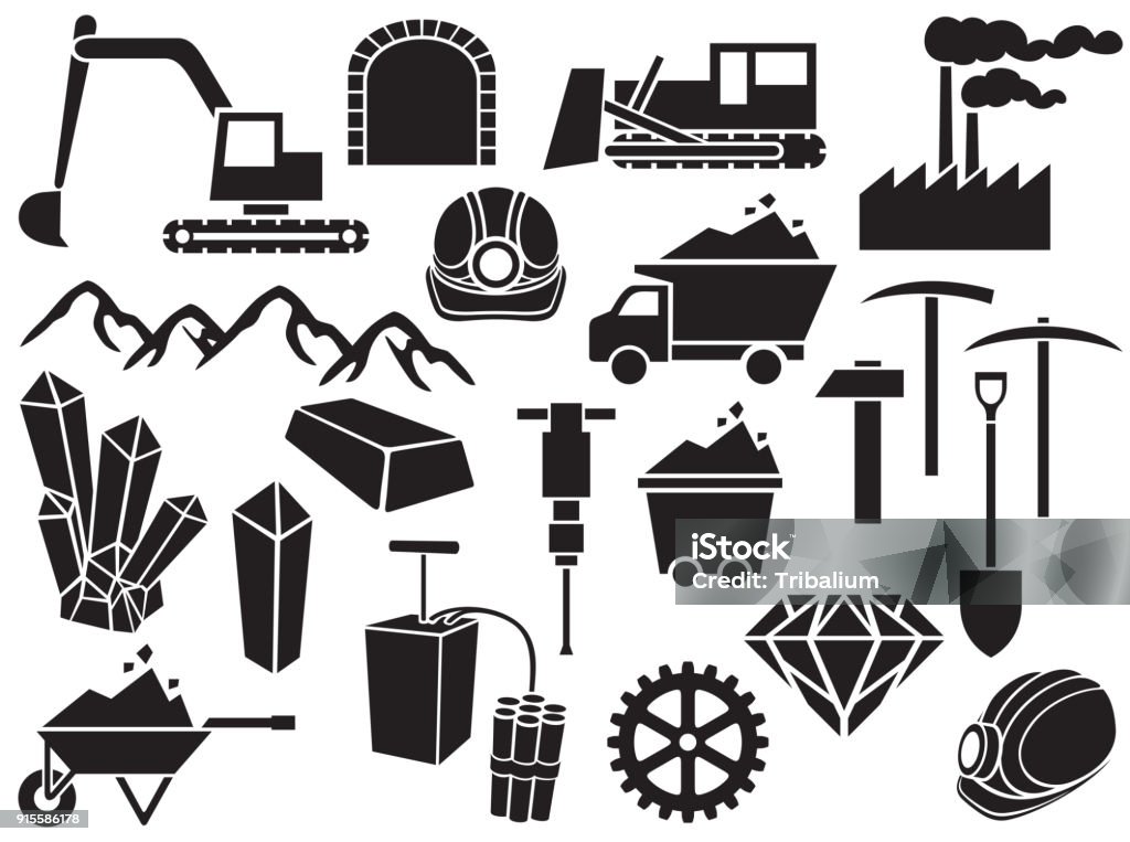 black mining vector icons set (design elements) Mining - Natural Resources stock vector