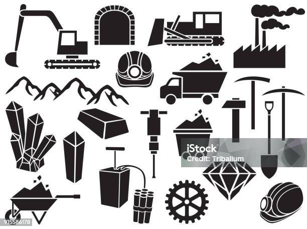 Black Mining Vector Icons Set Stock Illustration - Download Image Now - Mining - Natural Resources, Mine, Coal