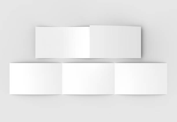 istock Template of blank three fold horizontal - landscape brochure mock up isolated on soft gray background. 3D illustrating.. 3D illustrating. 915587060