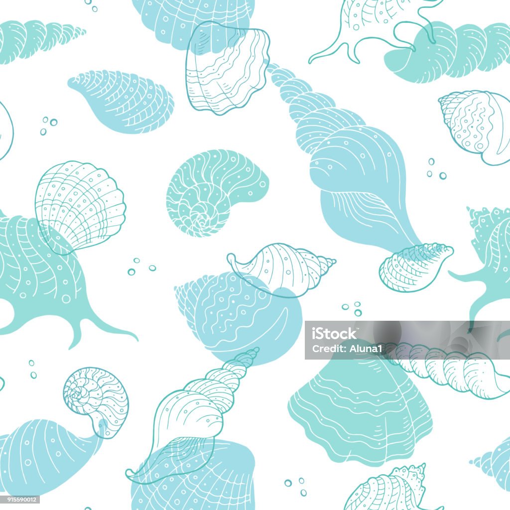 Blue Shell Design Shell Graphic Blue Color Seamless Pattern Background Sketch ...