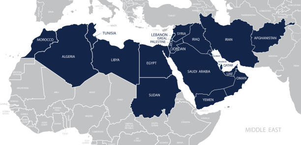 ilustrações, clipart, desenhos animados e ícones de mapa do médio oriente. vector - qatar