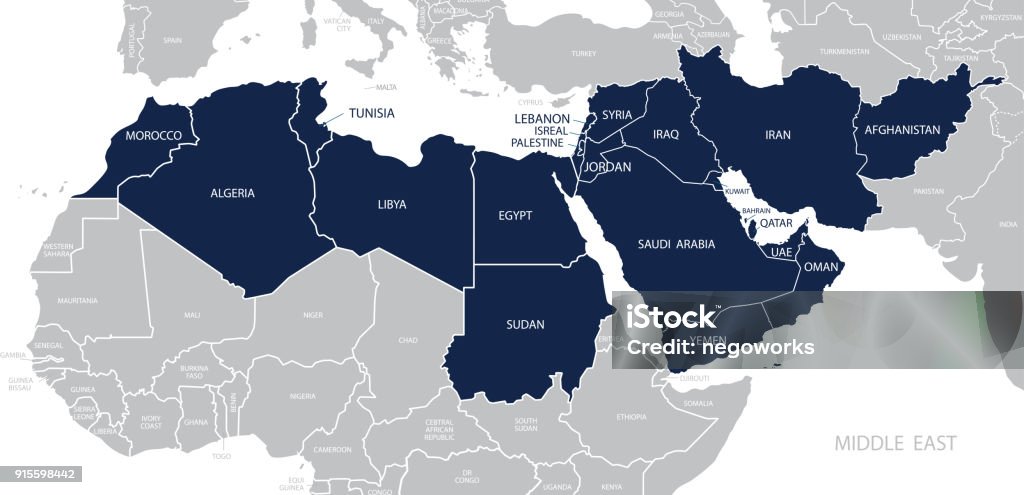 Map of Middle East. Vector Map of Middle East. Member states are as follows; Map stock vector