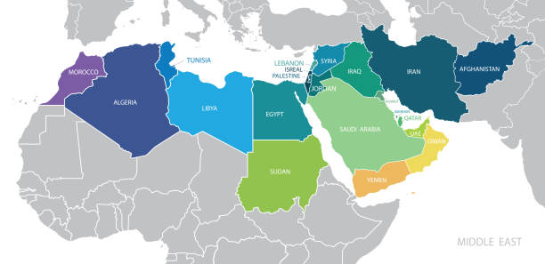 Map of Middle East. Vector Map of Middle East. Member states are as follows; west asia stock illustrations