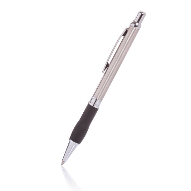 istock New silver ballpoint pen. Studio shot isolated on white 915601076