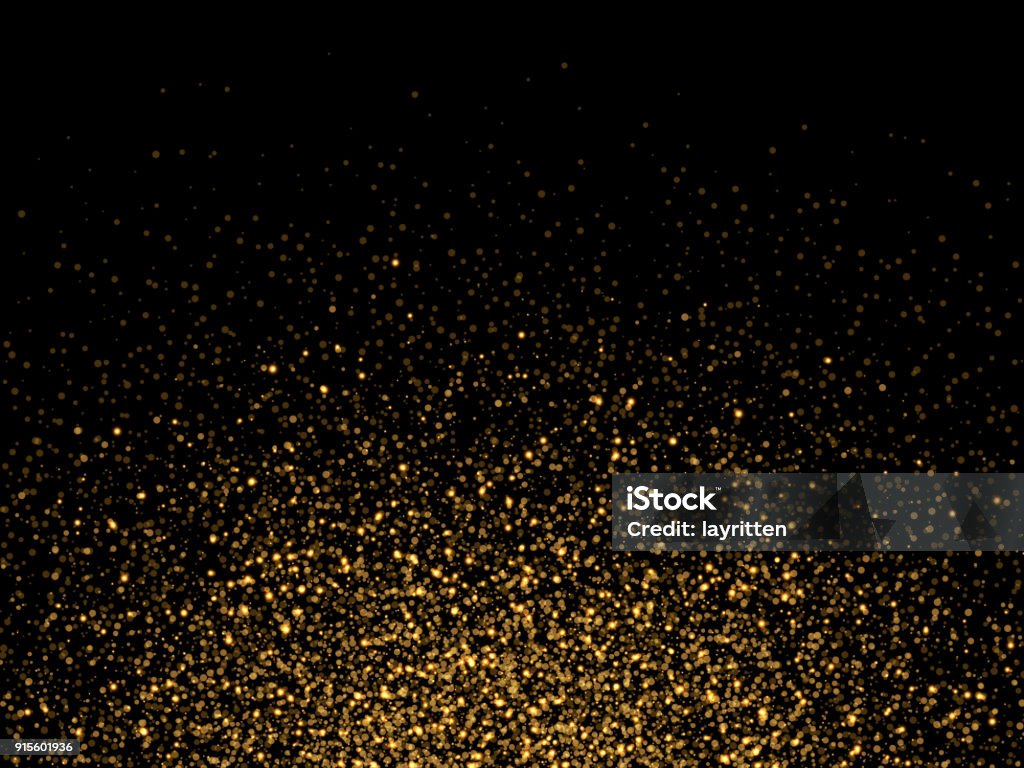 Gold glitter particles on transparent background. Golden glowing lights magic effects. Gold glitter particles on transparent background. Golden glowing lights magic effects. Glow sparkles, vector illustration. Gold - Metal stock vector
