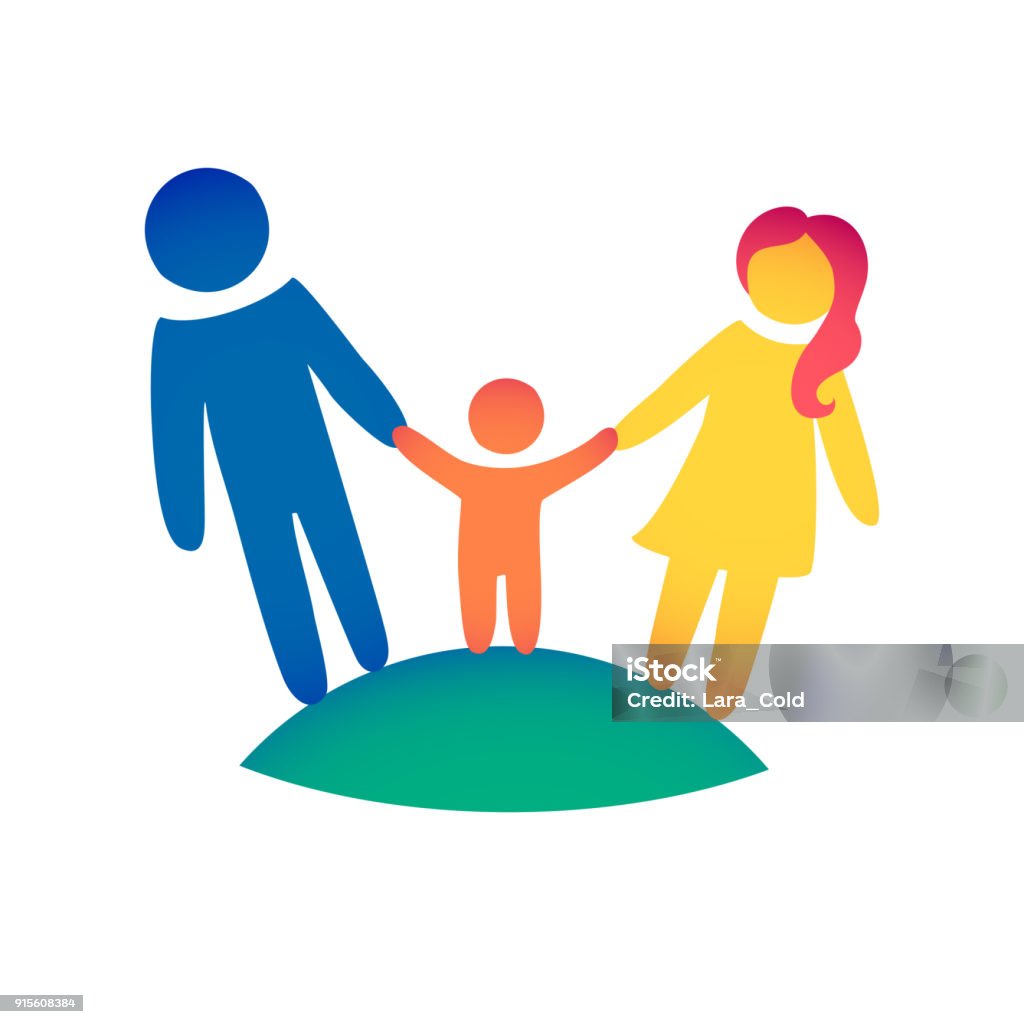 행복 한 가족 아이콘 간단한 그림에 여러 가지 빛깔된입니다 아기 아빠와 엄마가 함께 서 있다 벡터 로고 타입으로 사용할 수 있습니다 가족에  대한 스톡 벡터 아트 및 기타 이미지 - Istock