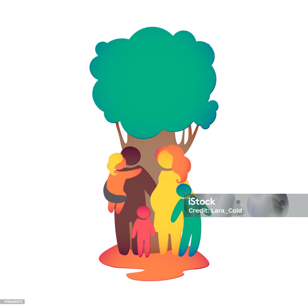 Ich Will Papa Und Mama Endlich Lächeln Sehen Glückliche Familie Symbol In Einfache Figuren Bunt Drei Kinder Papa Und