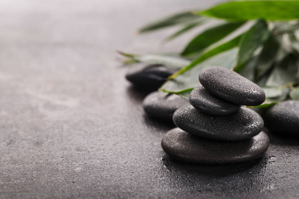 Stones and green leaves