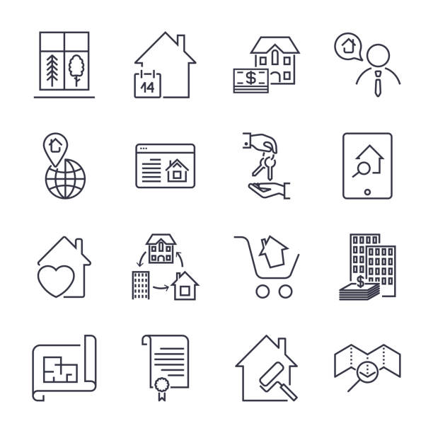 ikony linii nieruchomości. zestaw ikon z edytowalnym obrysem - computer icon symbol icon set real estate stock illustrations
