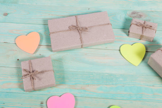 istock Gift boxes wrapped kraft paper tied with twine 915612876
