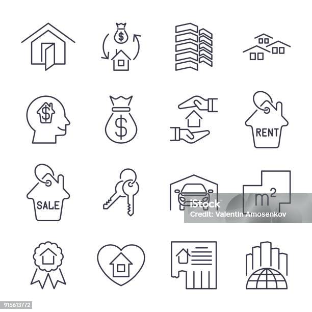 Real Estate Icon Suitable For Info Graphics Websites And Print Media Skyscaper Garage City Bilding And Other Vector Flat Icon Clip Art Icons Set With Editable Stroke Stock Illustration - Download Image Now