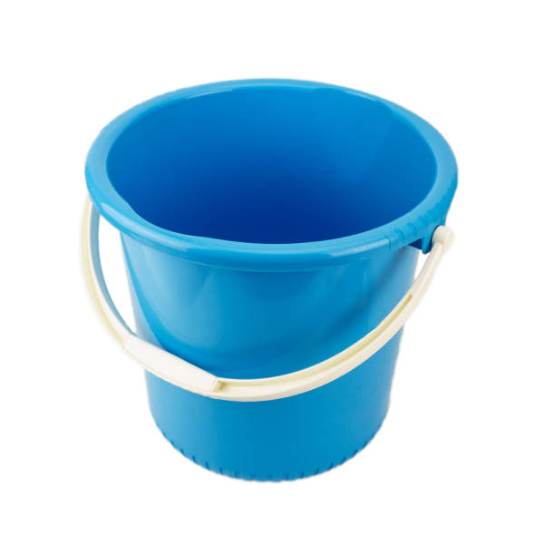 istock Blue plastic bucket with white handle isolated on white background, Home appliances. 915616270