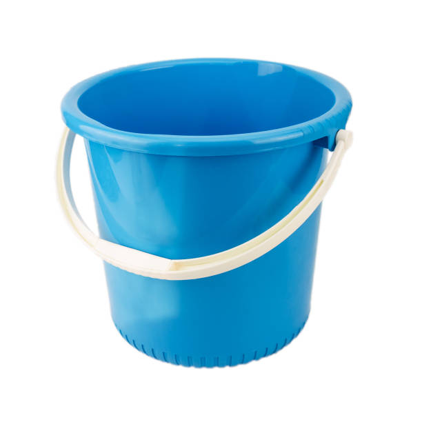 istock Blue plastic bucket with white handle isolated on white background, Home appliances. 915616274