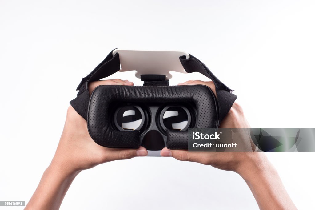 Main tenant lunettes de vr. - Photo de Simulateur de réalité virtuelle libre de droits