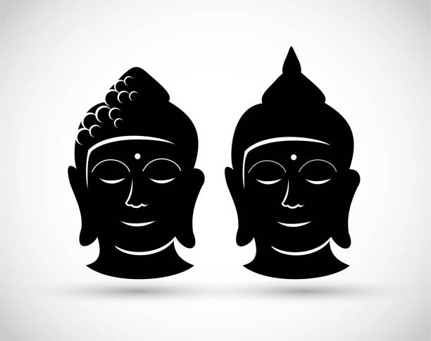 Buddha head icon vector Buddha head icon vector isolated on white background buddha face stock illustrations