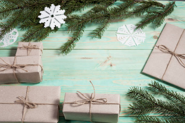 istock Gift boxes wrapped kraft paper tied 915617394