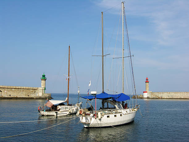 istock Two sailboats in Harbour 91561756