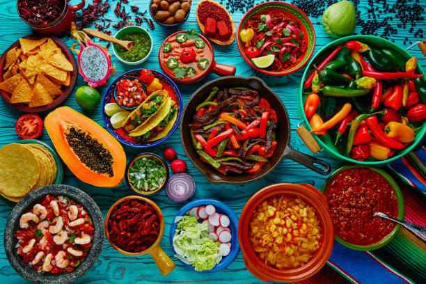 istock Mexican food mix colorful background 915625850