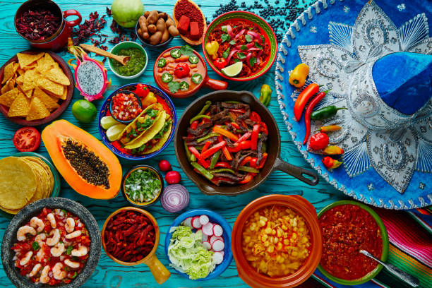 istock Mexican food mix colorful background 915625918