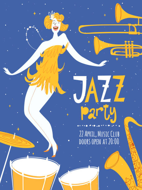 Cool vector jazz party poster with a girl vector art illustration