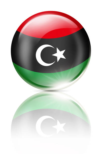 libyen-taste mit der libyschen flagge isoliert auf weiss - libya flag libyan flag three dimensional shape stock-grafiken, -clipart, -cartoons und -symbole