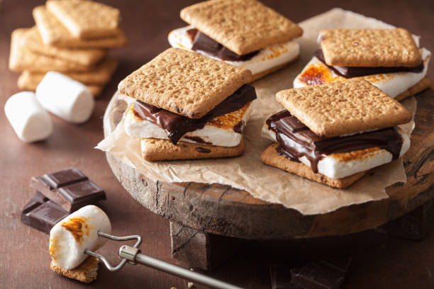 istock homemade marshmallow s'mores with chocolate on crackers 915632512