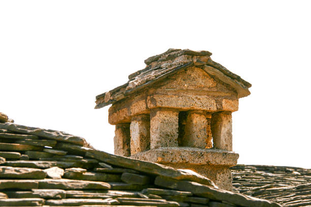 Typical Traditional greek stone chimney. Epirus, Greece.