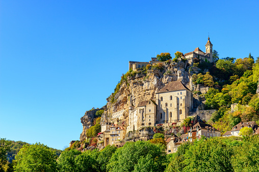 Historic village and castle Rocamadour on the bank of the valley Dordogne in southern France.