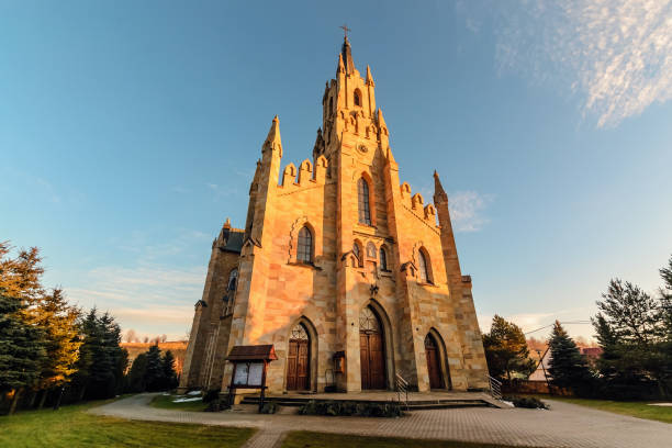 istock Gothic Saint Jacek stone church in Chocholow, bottom view. 915643492