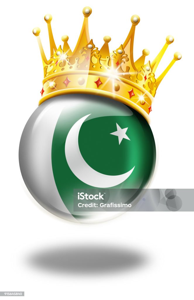 Pakistan button with pakistani flag and winner crown isolated on white Badge stock illustration