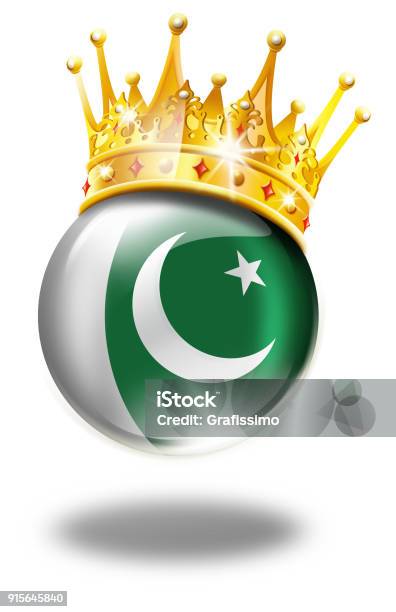 Pakistan Button With Pakistani Flag And Winner Crown Isolated On White Stock Illustration - Download Image Now