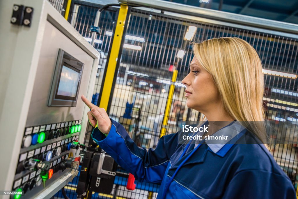 Operating Control Machine Factory Engineer Operating Machine Control Panel Stock Photo - Download ...