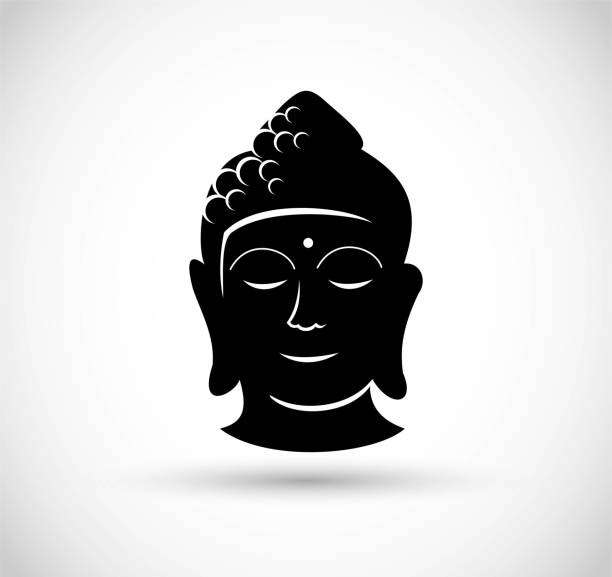 Buddha head icon vector Buddha head icon vector isolated on white background buddha face stock illustrations