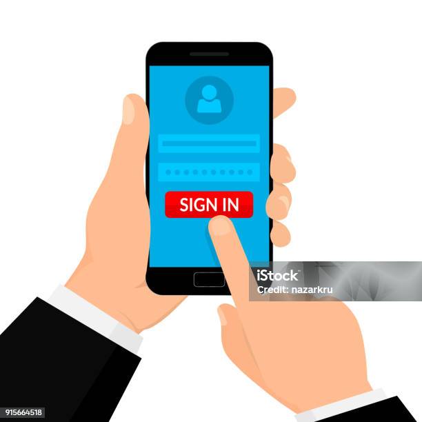 Human Using Mobile App Sign In Hand Hold Smartphone Sign In Page On Smartphone Screen Mobile Account ...
